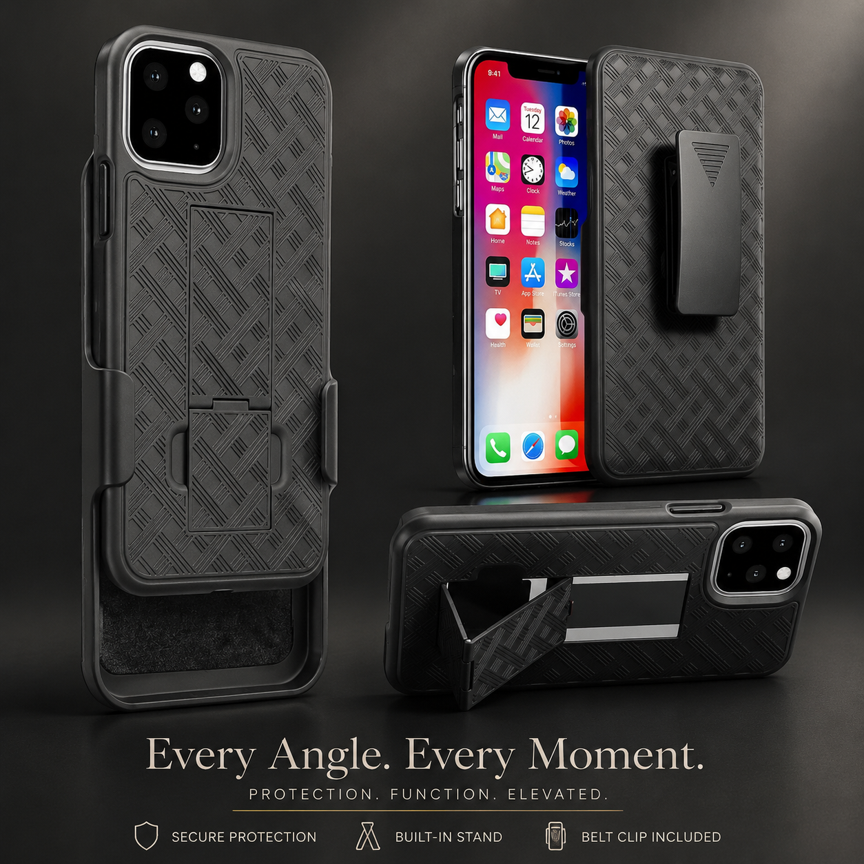 Premium iPhone Case MagSafe Compatible Rugged Holster Cover Belt Clip Kickstand Heavy Duty Shockproof Protective Camera Lens Guard Full Coverage