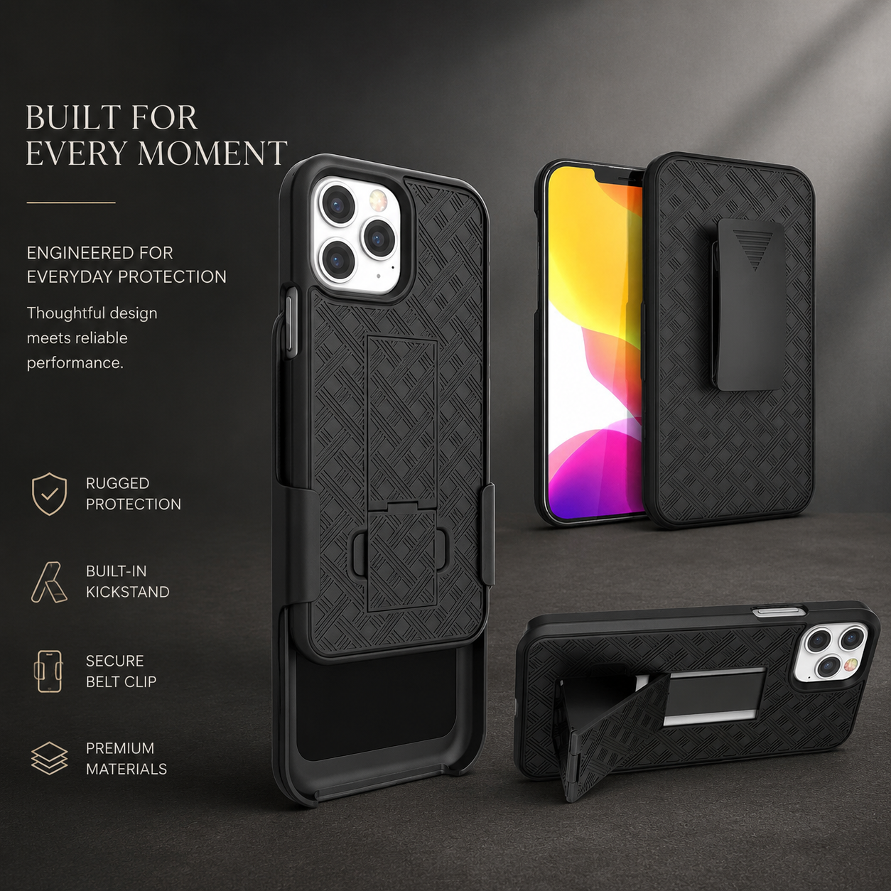 Premium iPhone Case MagSafe Compatible Rugged Holster Cover Belt Clip Kickstand Heavy Duty Shockproof Protective Camera Lens Guard Full Coverage
