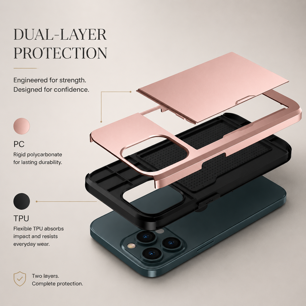 Premium iPhone Case MagSafe Compatible Slider Wallet Cover Dual Layer Card Holder Magnetic Cover Shockproof Camera Lens Protection Slim Design