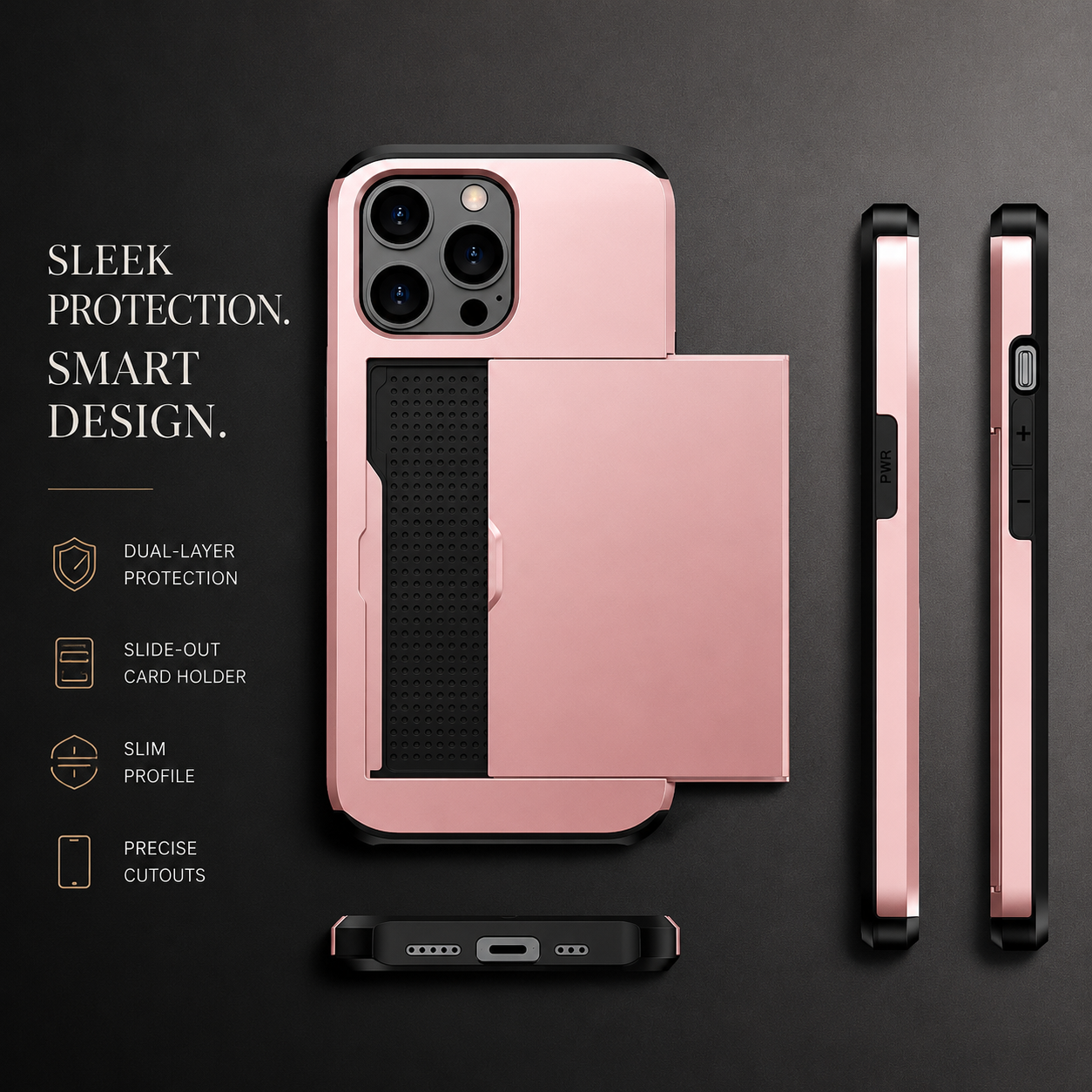 Premium iPhone Case MagSafe Compatible Slider Wallet Cover Dual Layer Card Holder Magnetic Cover Shockproof Camera Lens Protection Slim Design