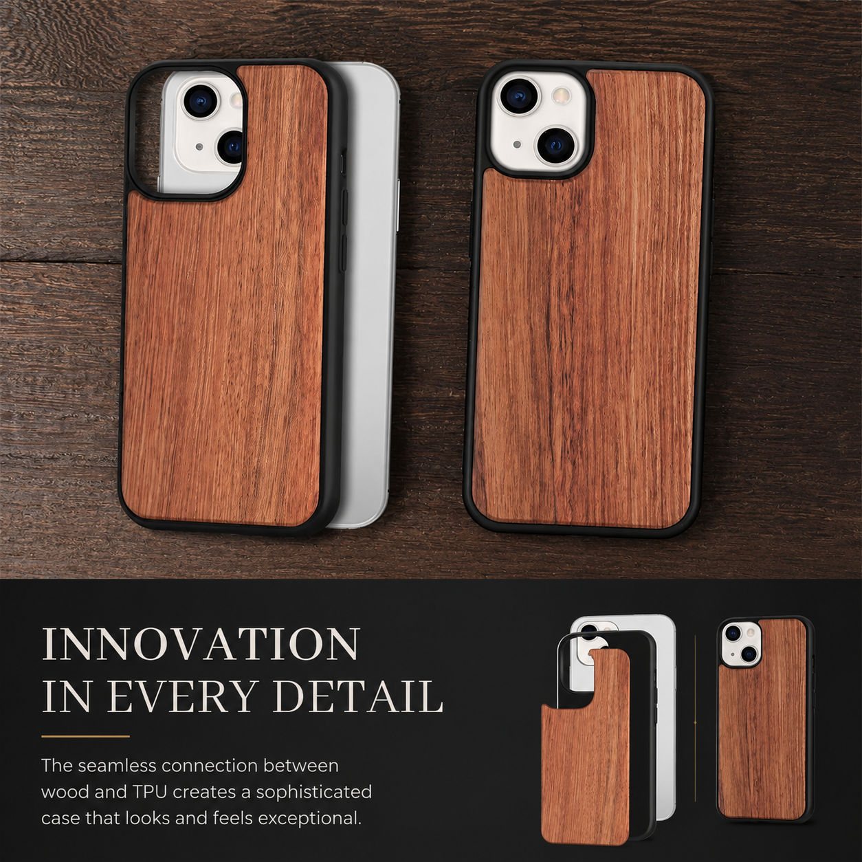 Premium iPhone Case MagSafe Compatible Solid Bamboo Wood Hard Back Cover Shockproof Protective Slim Camera Lens Protection Natural Grain Design