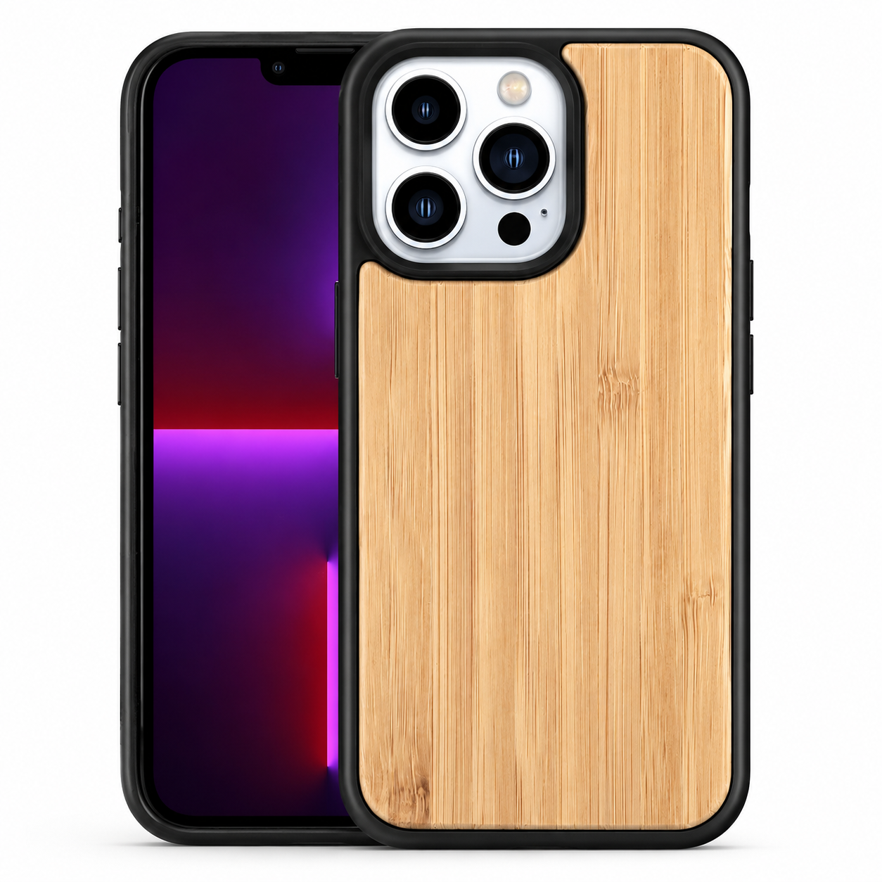 Premium iPhone Case MagSafe Compatible Solid Bamboo Wood Hard Back Cover Shockproof Protective Slim Camera Lens Protection Natural Grain Design