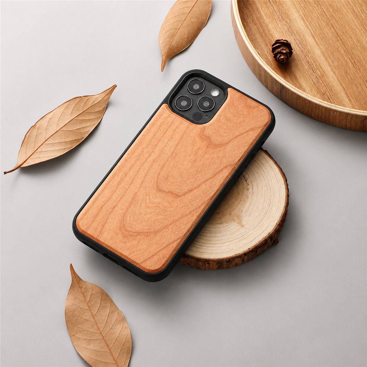 Premium iPhone Case MagSafe Compatible Solid Bamboo Wood Hard Back Cover Shockproof Protective Slim Camera Lens Protection Natural Grain Design