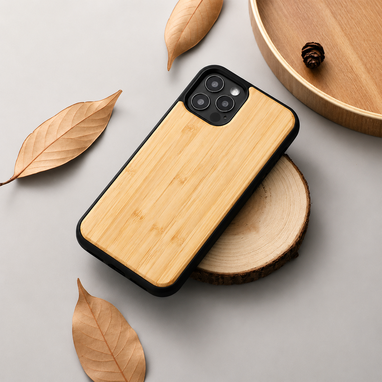 Premium iPhone Case MagSafe Compatible Solid Bamboo Wood Hard Back Cover Shockproof Protective Slim Camera Lens Protection Natural Grain Design