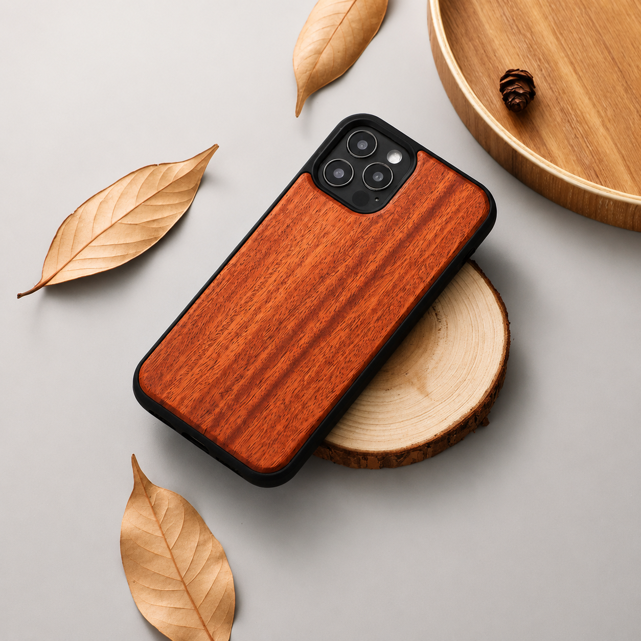 Premium iPhone Case MagSafe Compatible Solid Bamboo Wood Hard Back Cover Shockproof Protective Slim Camera Lens Protection Natural Grain Design