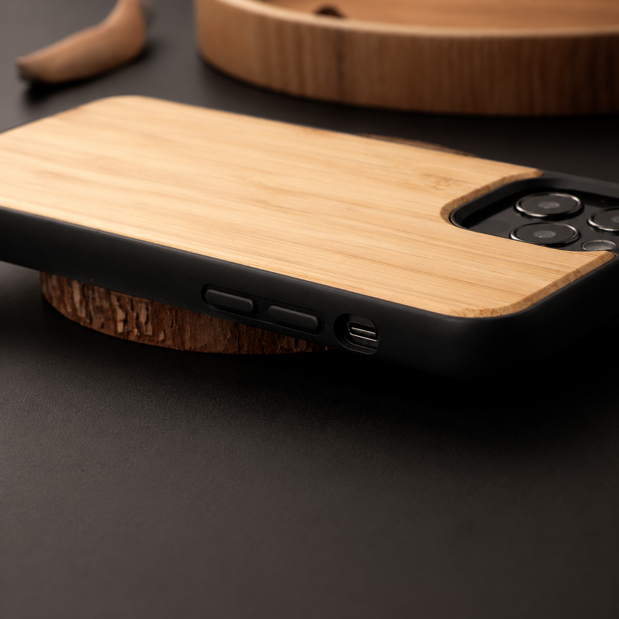 Premium iPhone Case MagSafe Compatible Solid Bamboo Wood Hard Back Cover Shockproof Protective Slim Camera Lens Protection Natural Grain Design