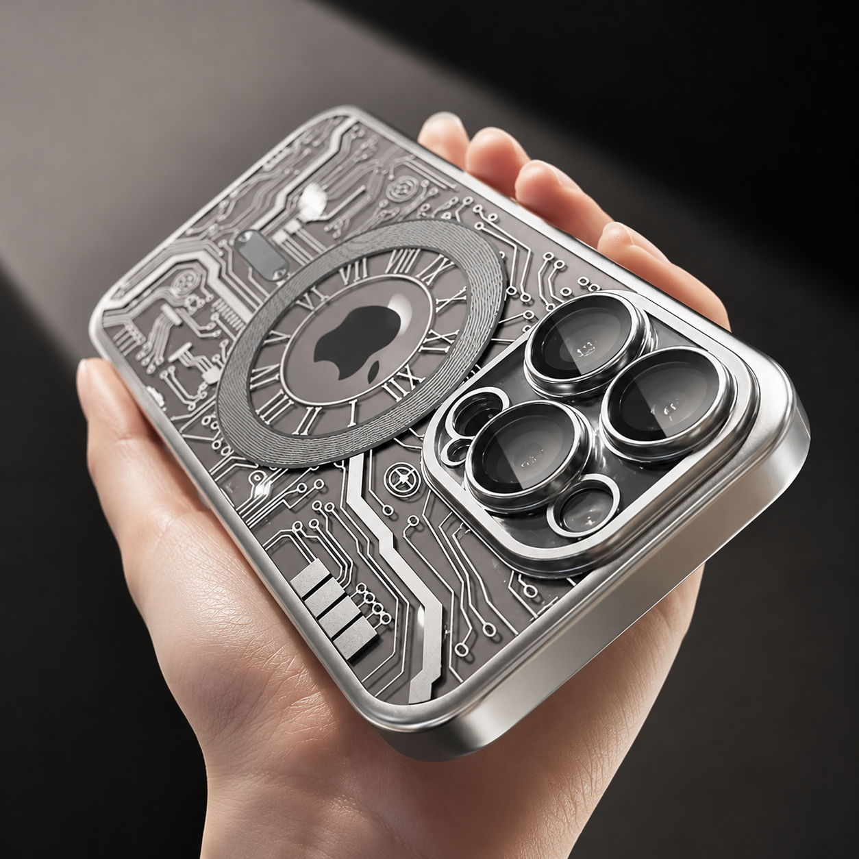Premium iPhone Case MagSafe Compatible Transparent Clear Back Mechanical Texture Shockproof Bumper Frame Camera Lens Protection Slim Design
