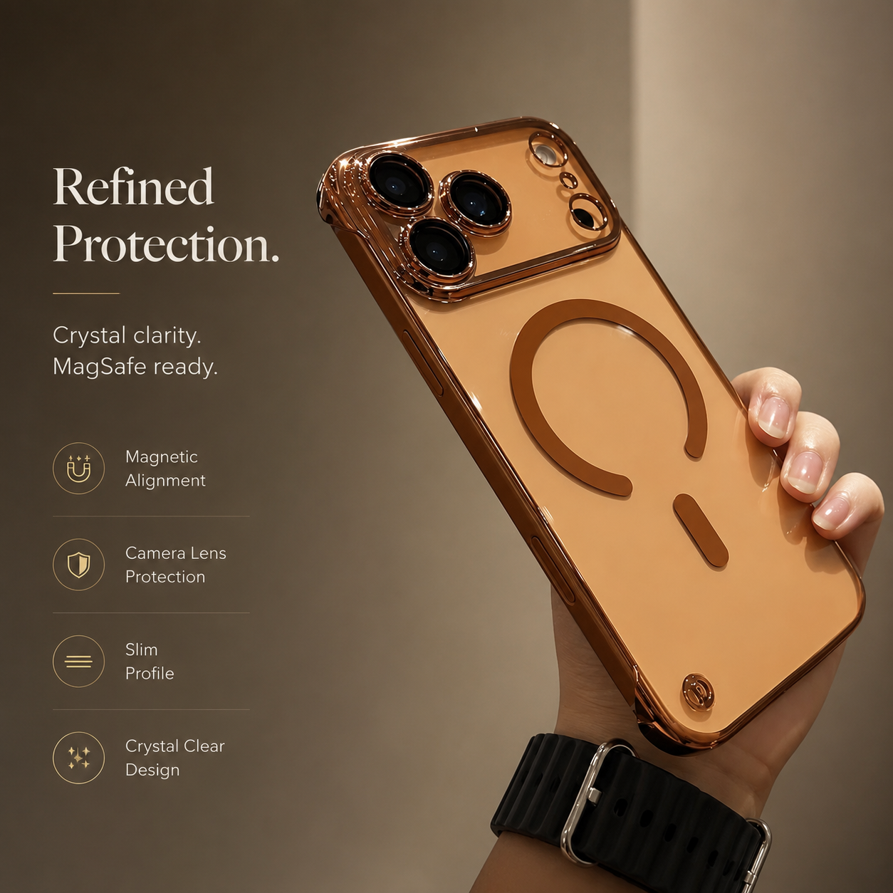 Premium iPhone Case MagSafe Compatible Transparent PC Cover Camera Protection Anti Fingerprint Anti Scratch Dustproof Frameless Slim Lightweight Design
