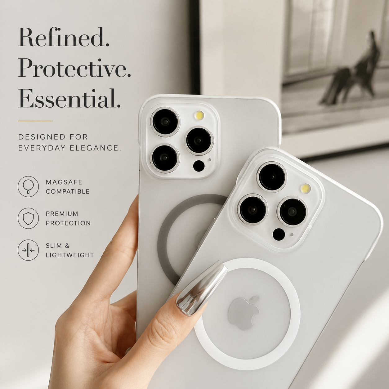 Premium iPhone Case MagSafe Compatible Ultra Thin Clear Frameless Cover Transparent Magnetic Shockproof Protective Camera Lens Guard Slim Design