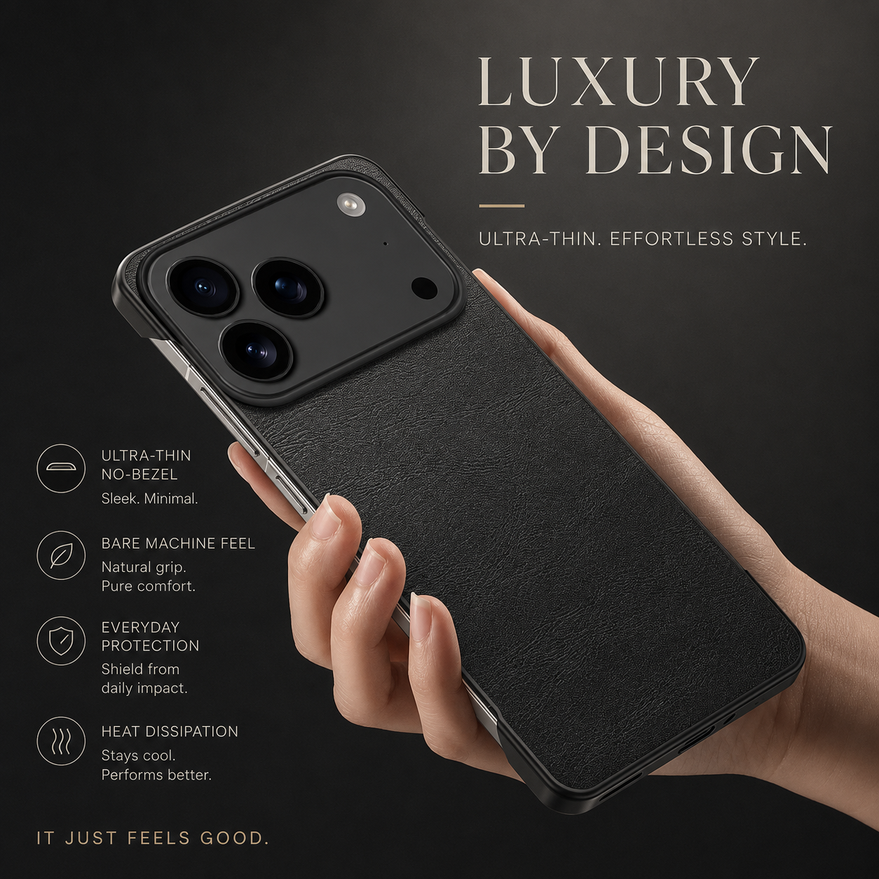 Premium iPhone Case MagSafe Compatible Ultra Thin Leather Cover Frameless PC Back Shockproof Anti Fall Camera Protection Non Slip Matte Slim Design
