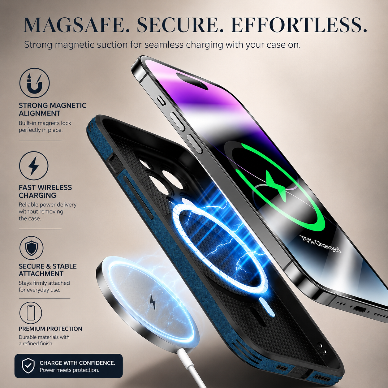 Premium iPhone Case MagSafe Compatible Vintage Leather Cover Magnetic Shockproof Protective Camera Lens Guard Slim Full Coverage Classic Design