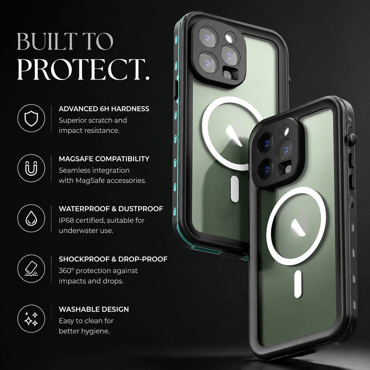 Premium iPhone Case MagSafe Compatible Waterproof IP68 Full Body Cover Sealed Magnetic Shockproof Protective Transparent Camera Lens Guard Design