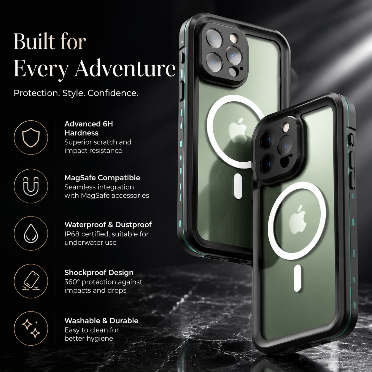 Premium iPhone Case MagSafe Compatible Waterproof IP68 Full Body Cover Sealed Magnetic Shockproof Protective Transparent Camera Lens Guard Design