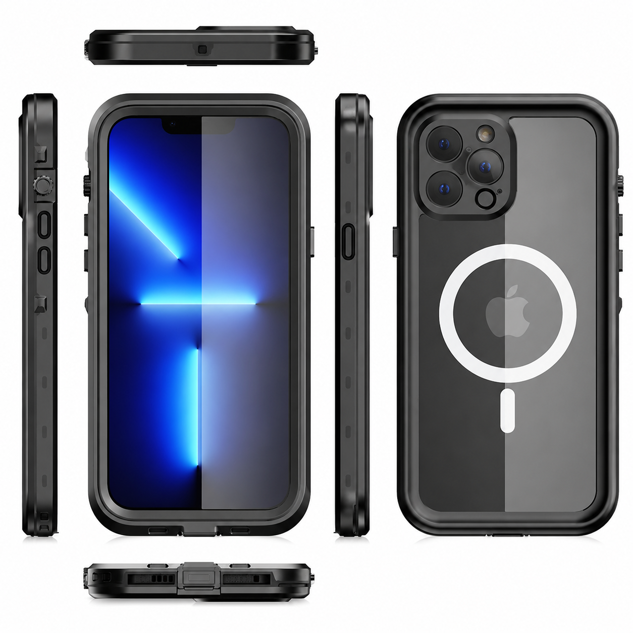 Premium iPhone Case MagSafe Compatible Waterproof IP68 Full Body Cover Sealed Magnetic Shockproof Protective Transparent Camera Lens Guard Design