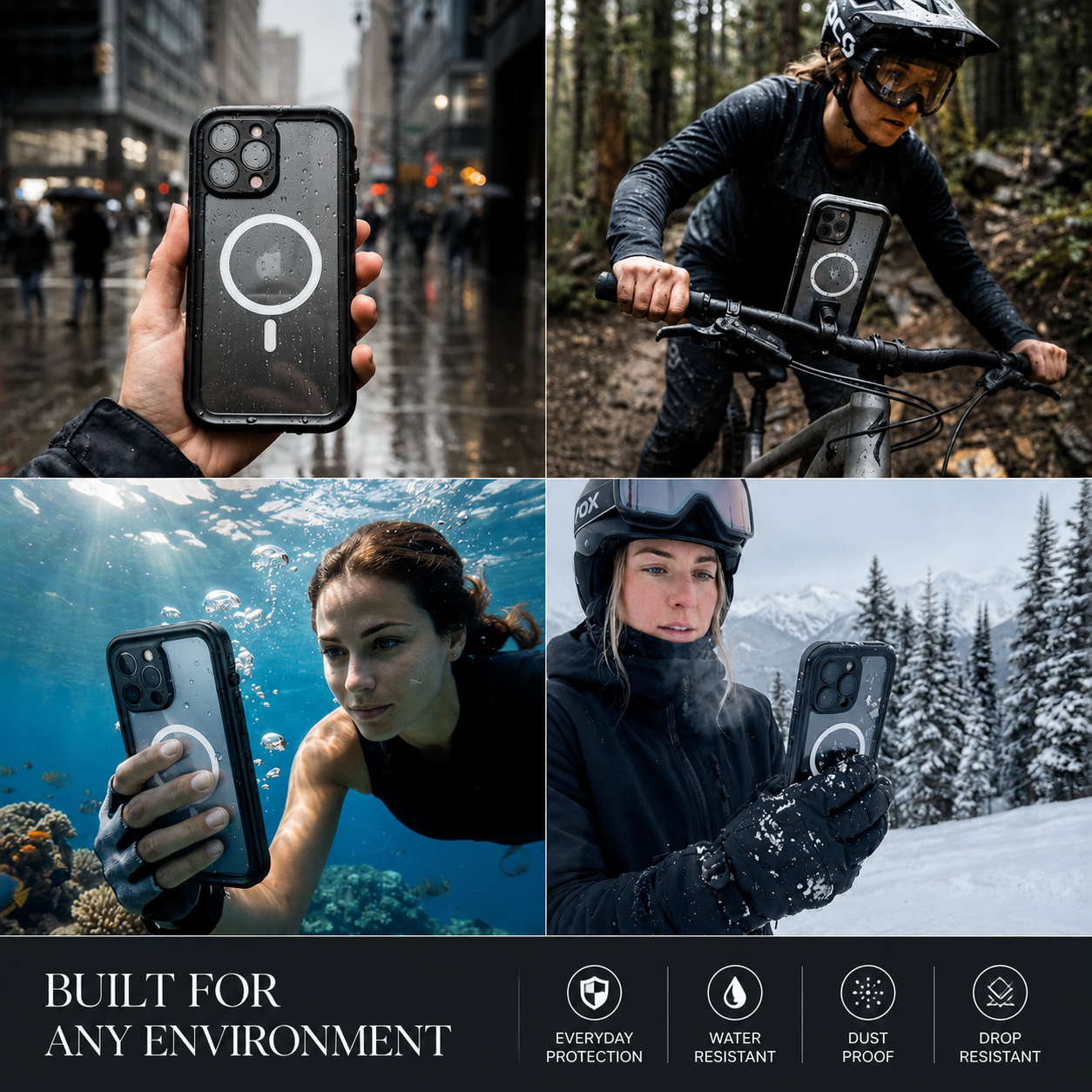 Premium iPhone Case MagSafe Compatible Waterproof IP68 Full Body Cover Sealed Magnetic Shockproof Protective Transparent Camera Lens Guard Design