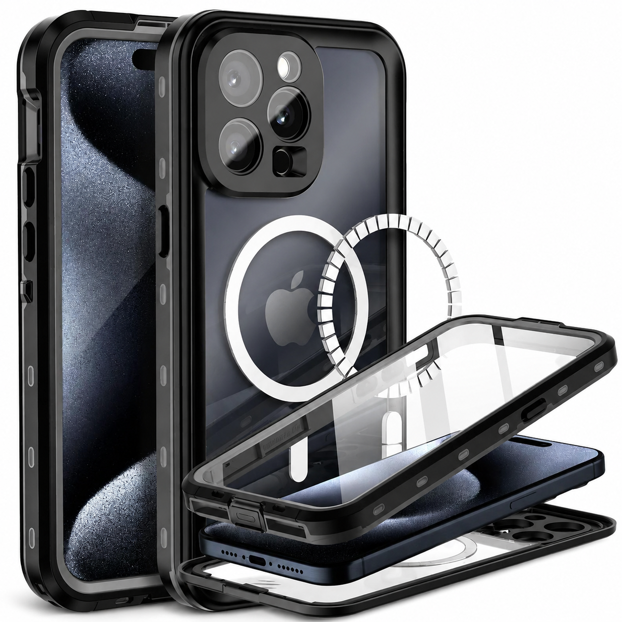 Premium iPhone Case MagSafe Compatible Waterproof Sealed Armor Cover IP68 Shockproof 360 Full Body Protective Camera Lens Guard Dustproof Slim Design