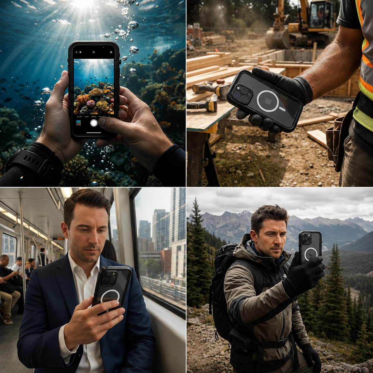 Premium iPhone Case MagSafe Compatible Waterproof Sealed Armor Cover IP68 Shockproof 360 Full Body Protective Camera Lens Guard Dustproof Slim Design