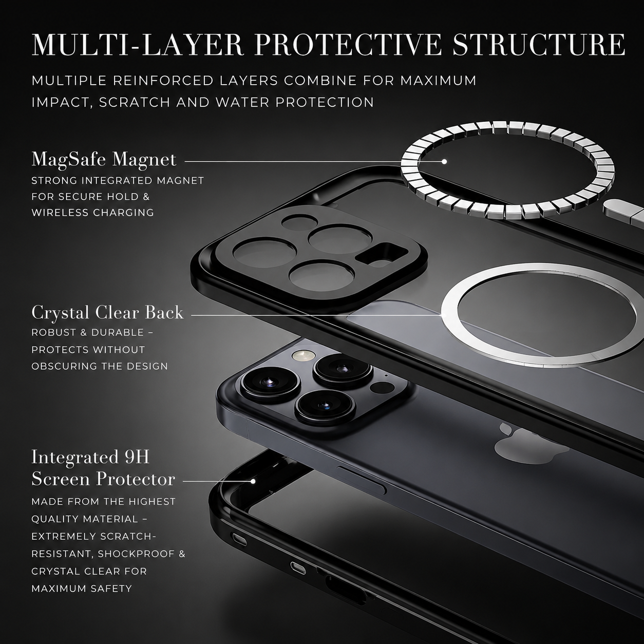 Premium iPhone Case MagSafe Compatible Waterproof Sealed Armor Cover IP68 Shockproof 360 Full Body Protective Camera Lens Guard Dustproof Slim Design