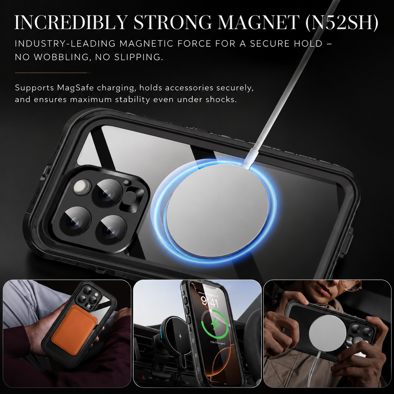 Premium iPhone Case MagSafe Compatible Waterproof Sealed Armor Cover IP68 Shockproof 360 Full Body Protective Camera Lens Guard Dustproof Slim Design