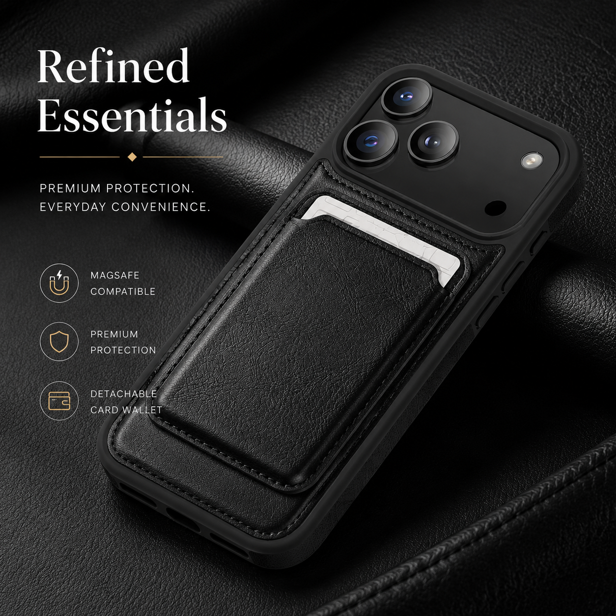 Premium iPhone Case Magnetic 2-in-1 Leather Card Holder Cover Dual Layer Shockproof Wireless Charging Anti Fingerprint Non Slip Slim Protective Design