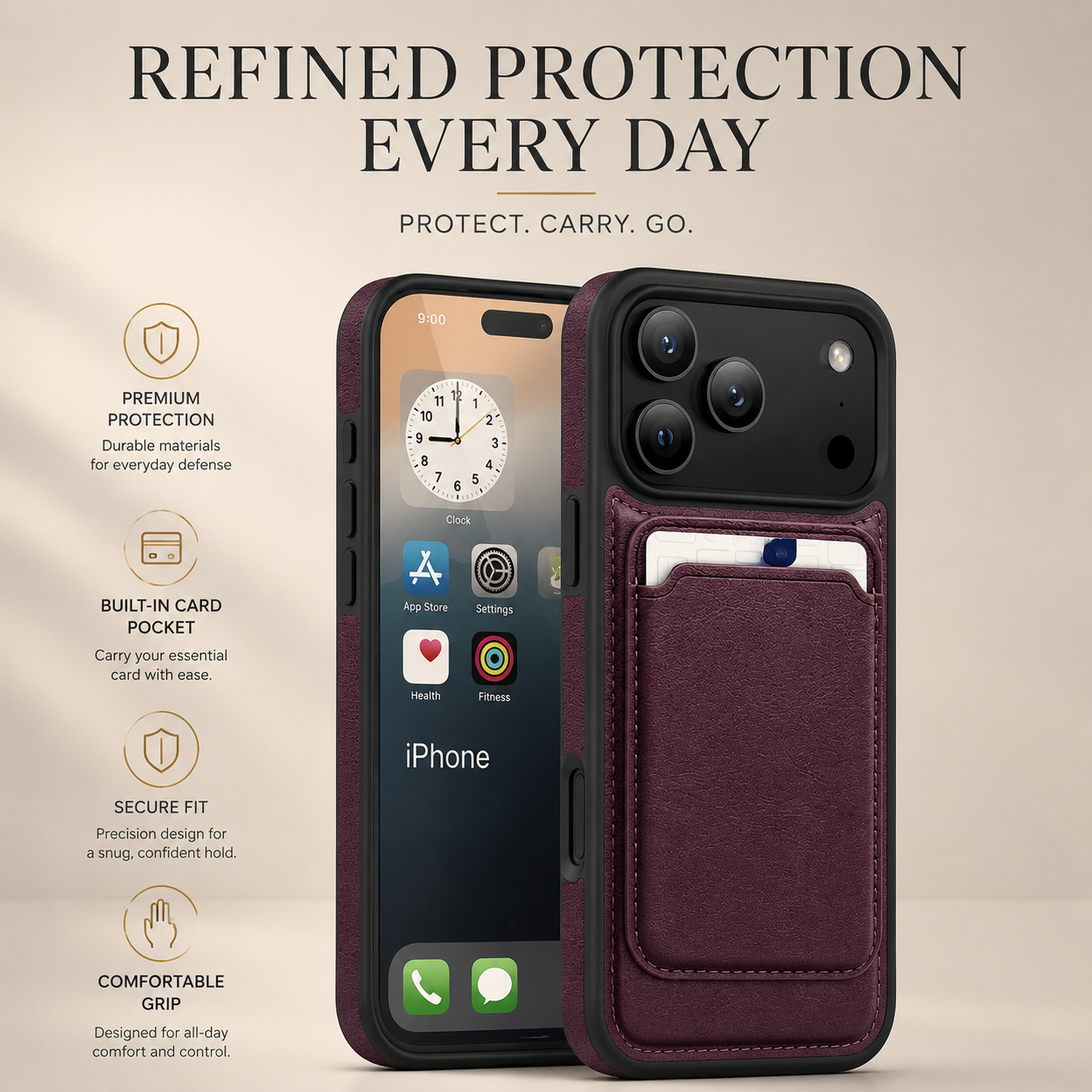 Premium iPhone Case Magnetic 2-in-1 Leather Card Holder Cover Dual Layer Shockproof Wireless Charging Anti Fingerprint Non Slip Slim Protective Design