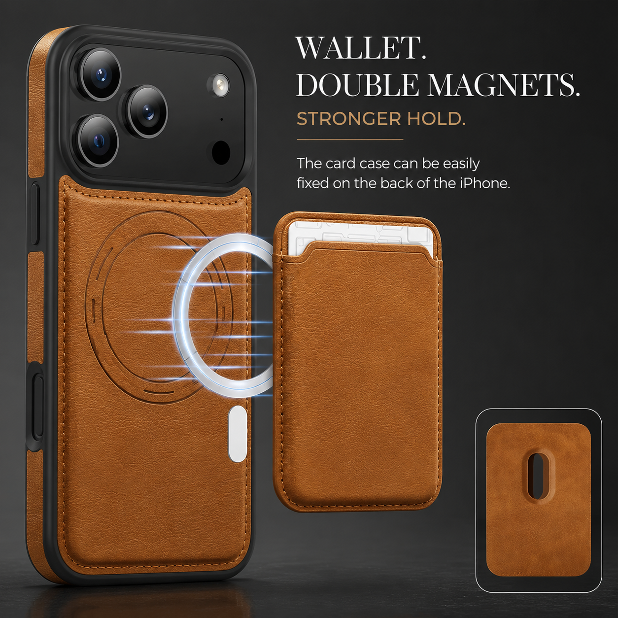 Premium iPhone Case Magnetic 2-in-1 Leather Card Holder Cover Dual Layer Shockproof Wireless Charging Anti Fingerprint Non Slip Slim Protective Design