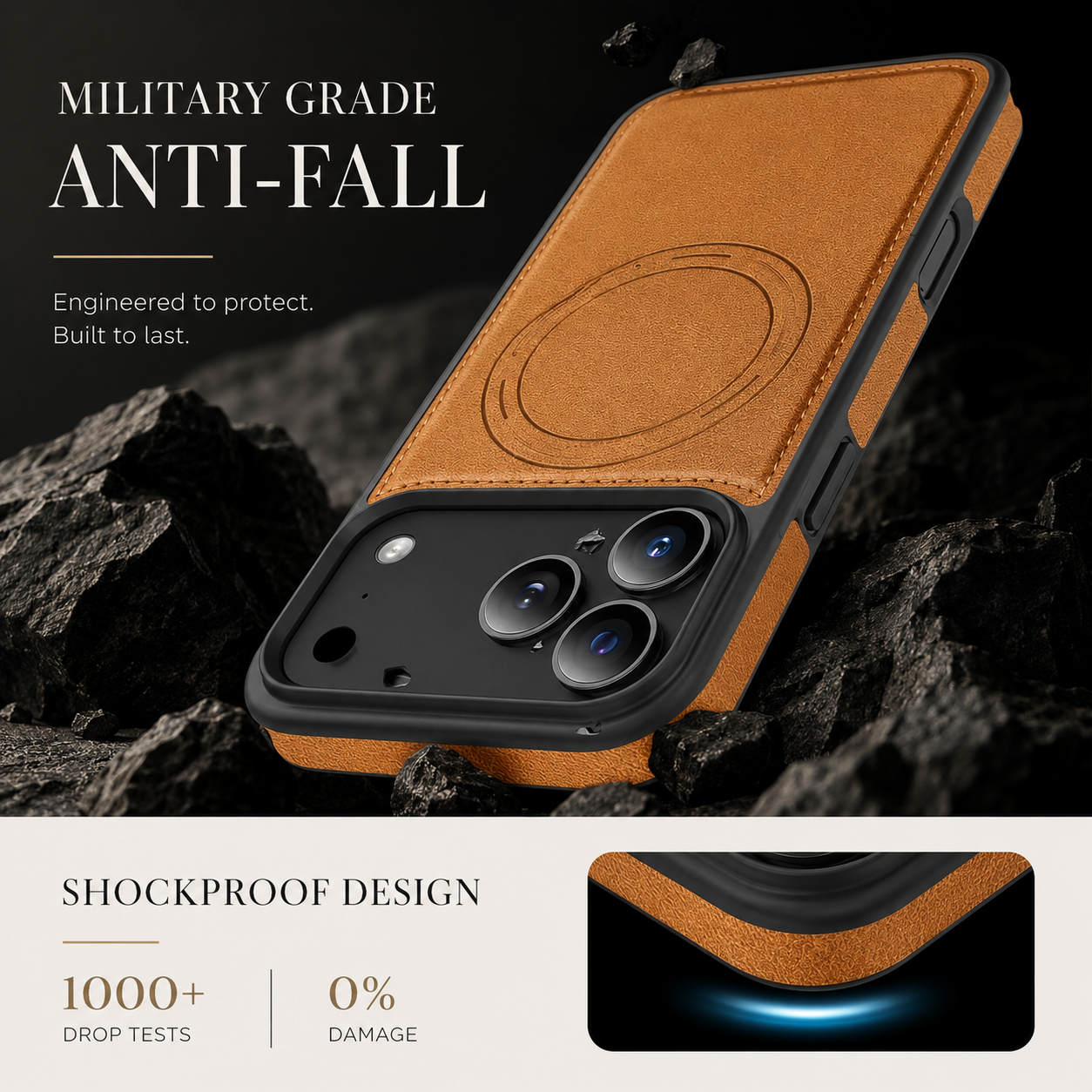 Premium iPhone Case Magnetic 2-in-1 Leather Card Holder Cover Dual Layer Shockproof Wireless Charging Anti Fingerprint Non Slip Slim Protective Design