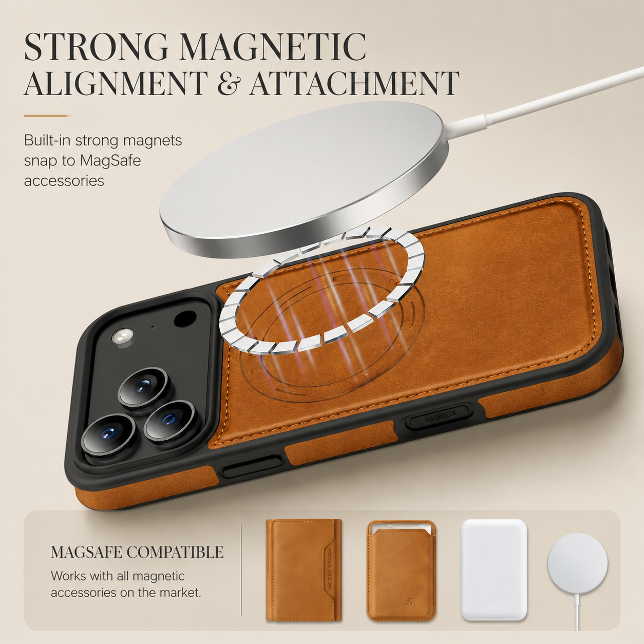 Premium iPhone Case Magnetic 2-in-1 Leather Card Holder Cover Dual Layer Shockproof Wireless Charging Anti Fingerprint Non Slip Slim Protective Design
