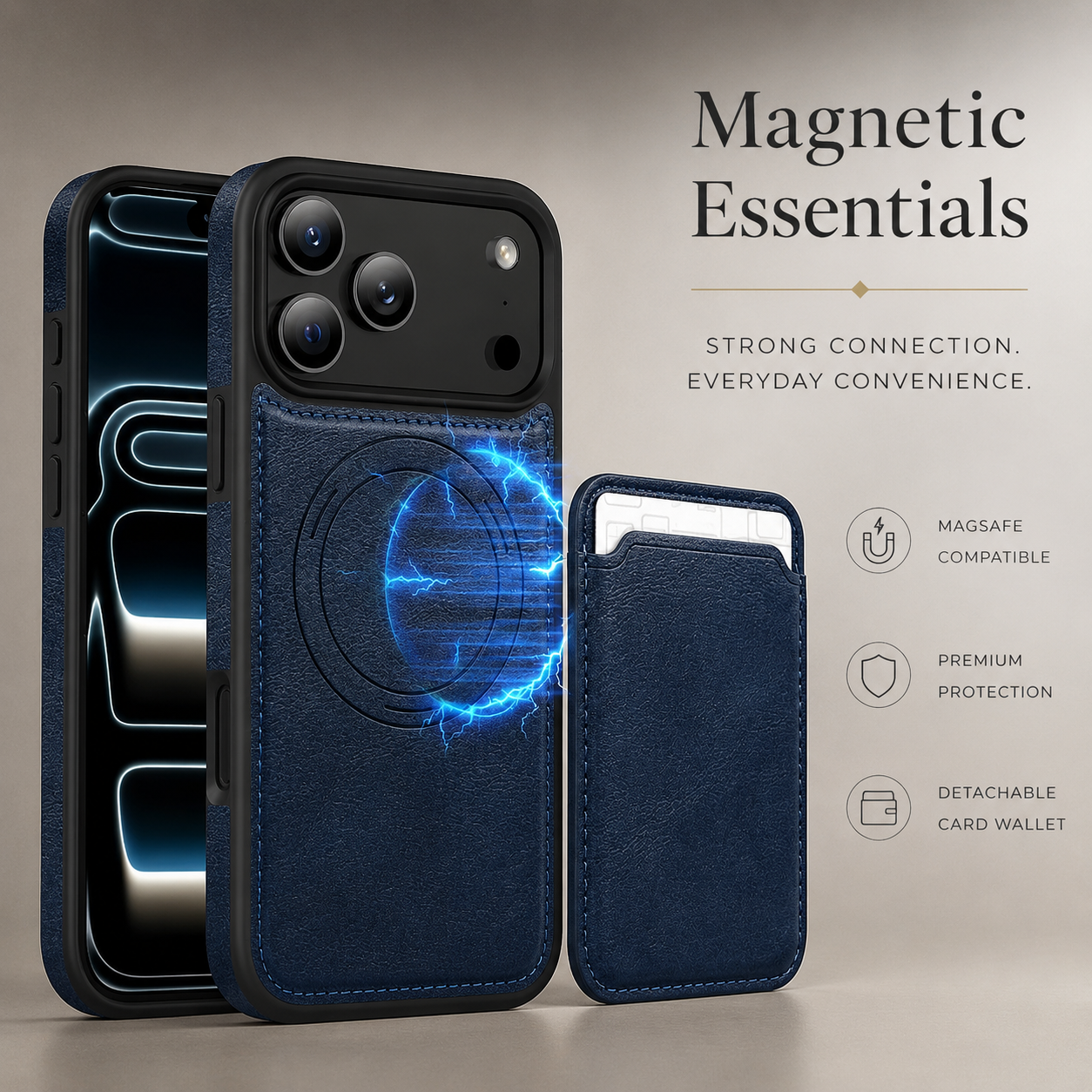 Premium iPhone Case Magnetic 2-in-1 Leather Card Holder Cover Dual Layer Shockproof Wireless Charging Anti Fingerprint Non Slip Slim Protective Design