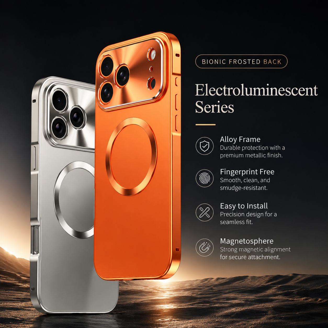 Premium iPhone Case Magnetic Aluminum Frame Frosted PC Back Ultra Thin Cover Shockproof Protective Matte Anti Scratch Magnetic Alignment Slim Design