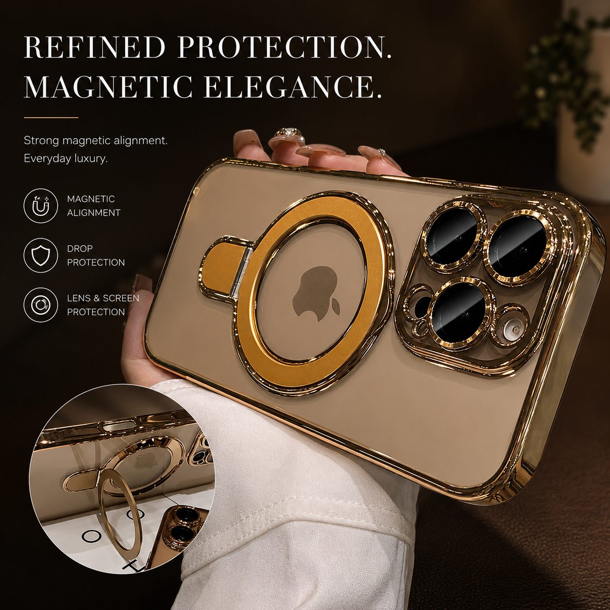 **Premium iPhone Case Magnetic Clear Acrylic Cover MagSafe Compatible Shockproof Camera Lens Protection Slim Stand Anti Fingerprint Protective Design**