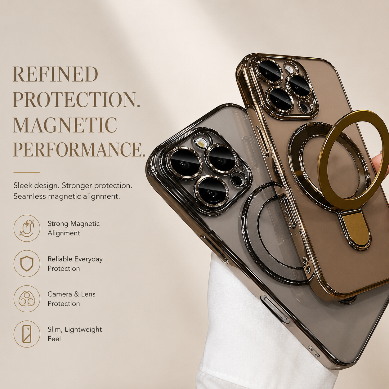 **Premium iPhone Case Magnetic Clear Acrylic Cover MagSafe Compatible Shockproof Camera Lens Protection Slim Stand Anti Fingerprint Protective Design**