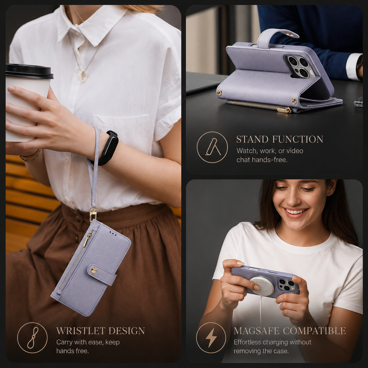 Premium iPhone Case Magnetic Detachable Wallet Cover Cow Leather Card Holder Shockproof Wireless Charging Support Anti Scratch Slim Protective Design