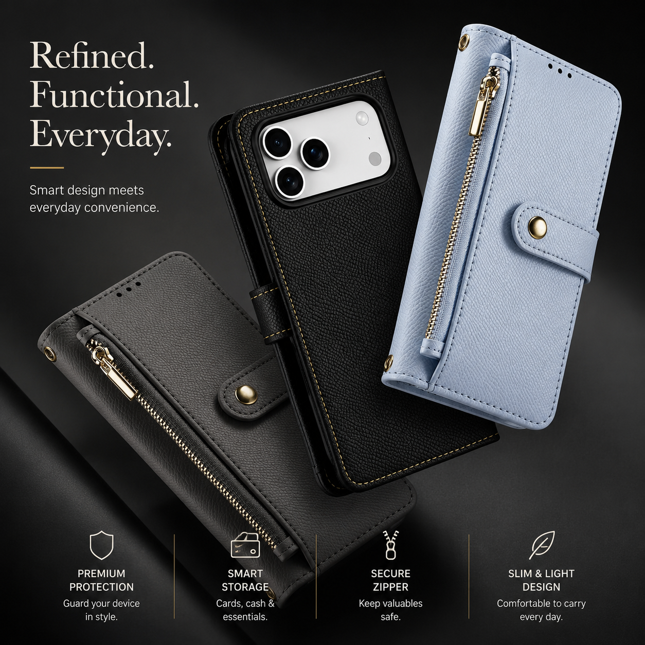 Premium iPhone Case Magnetic Detachable Wallet Cover Cow Leather Card Holder Shockproof Wireless Charging Support Anti Scratch Slim Protective Design