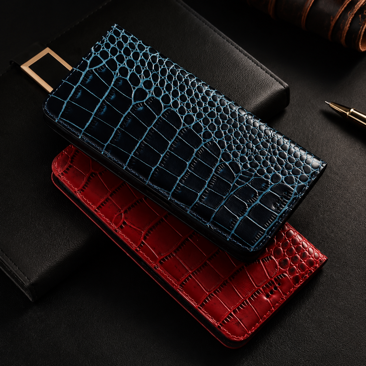 Premium iPhone Case Magnetic Flip Wallet Genuine Leather Cover Kickstand Shockproof Anti Scratch TPU Bumper Full Coverage Slim Protective Design