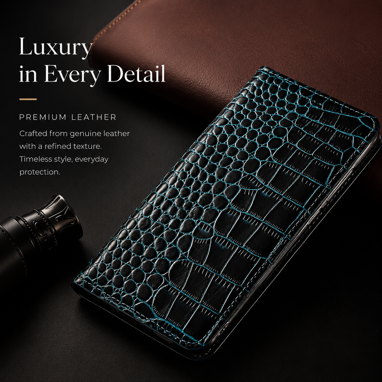 Premium iPhone Case Magnetic Flip Wallet Genuine Leather Cover Kickstand Shockproof Anti Scratch TPU Bumper Full Coverage Slim Protective Design
