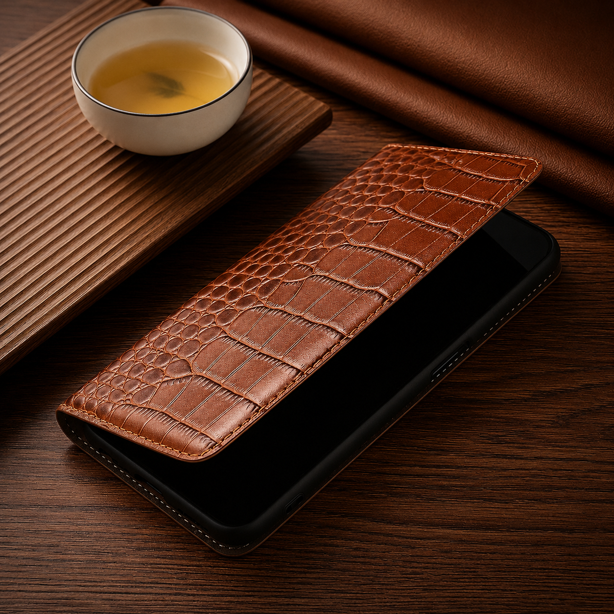 Premium iPhone Case Magnetic Flip Wallet Genuine Leather Cover Kickstand Shockproof Anti Scratch TPU Bumper Full Coverage Slim Protective Design