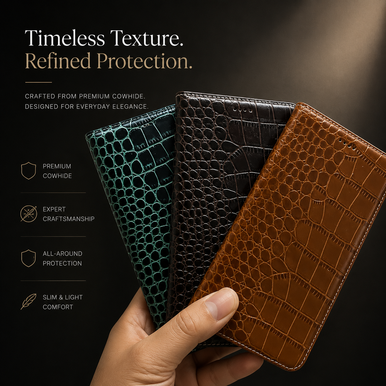 Premium iPhone Case Magnetic Flip Wallet Genuine Leather Cover Kickstand Shockproof Anti Scratch TPU Bumper Full Coverage Slim Protective Design