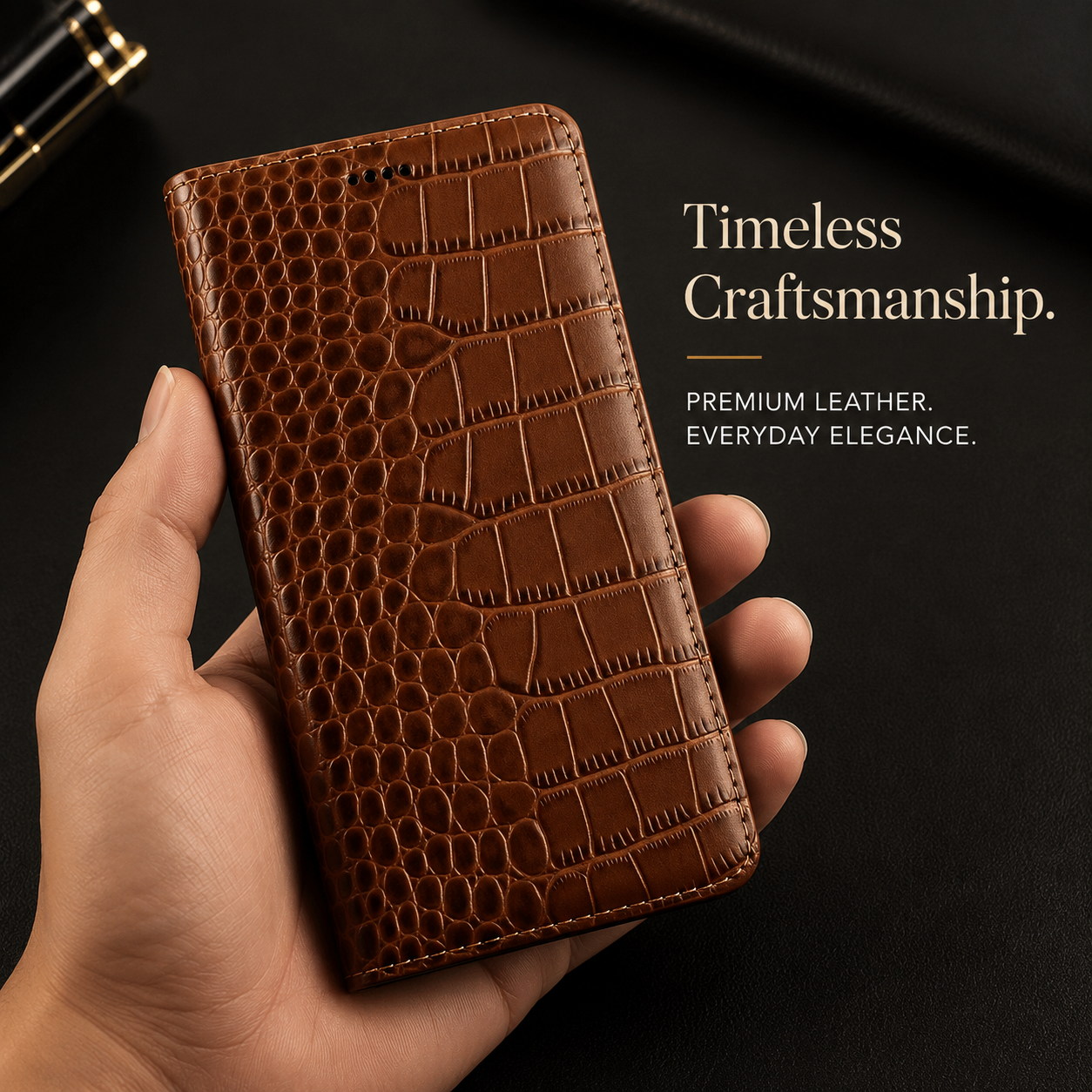 Premium iPhone Case Magnetic Flip Wallet Genuine Leather Cover Kickstand Shockproof Anti Scratch TPU Bumper Full Coverage Slim Protective Design