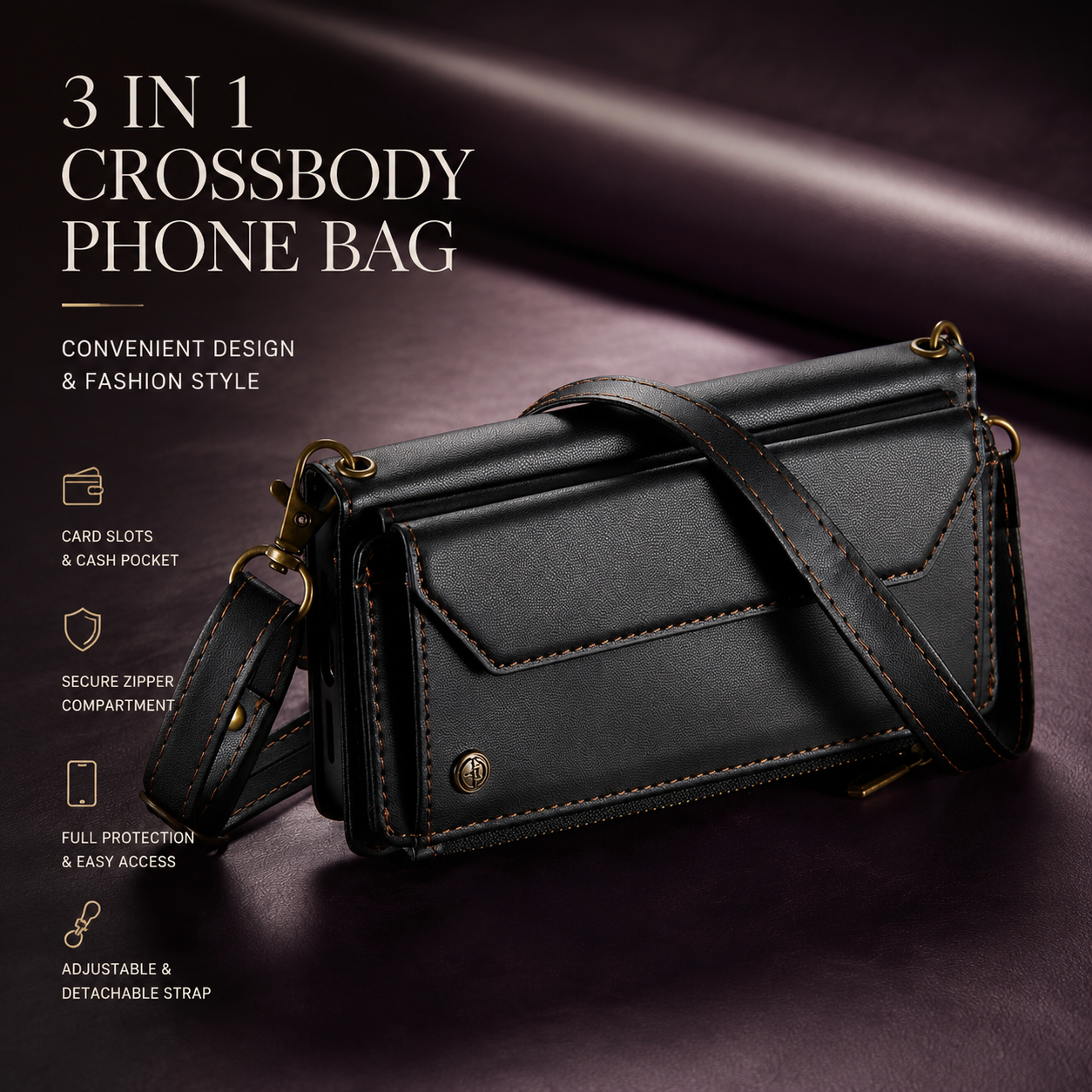 Premium iPhone Case Magnetic Flip Wallet PU Leather Cover RFID Blocking Card Holder Crossbody Strap Shockproof Full Coverage Slim Protective Design