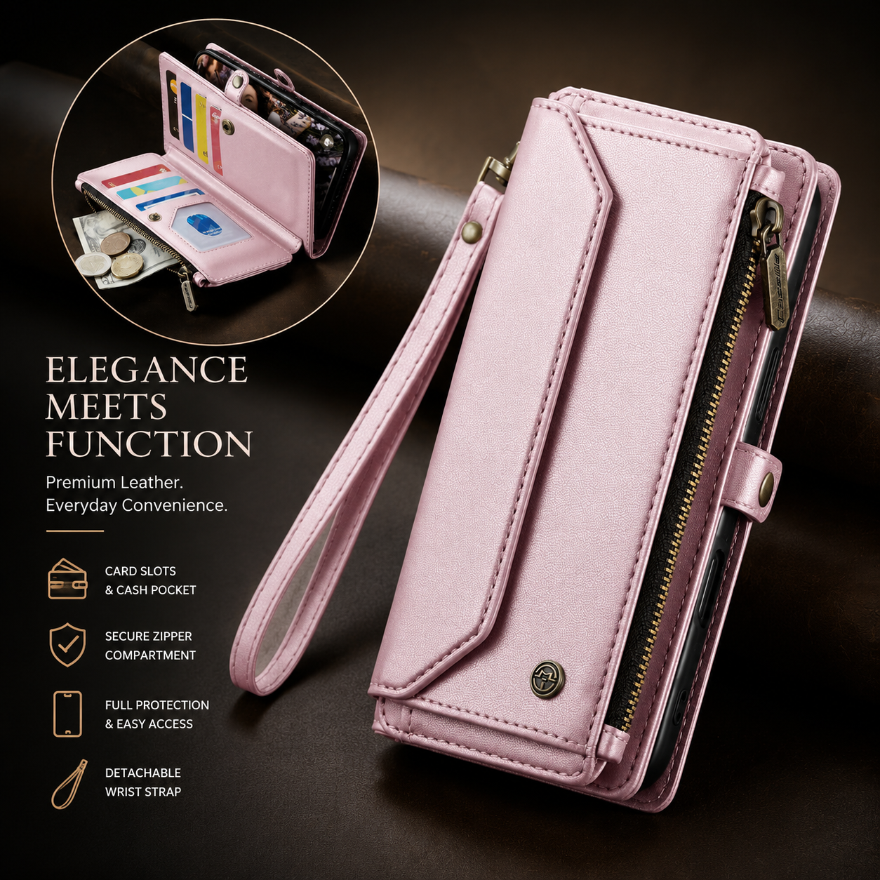 Premium iPhone Case Magnetic Flip Wallet PU Leather Cover RFID Blocking Card Holder Crossbody Strap Shockproof Full Coverage Slim Protective Design