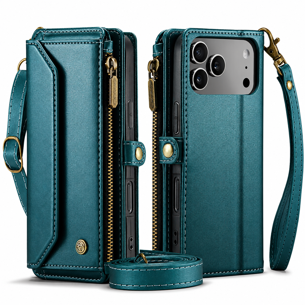 Premium iPhone Case Magnetic Flip Wallet PU Leather Cover RFID Blocking Card Holder Crossbody Strap Shockproof Full Coverage Slim Protective Design