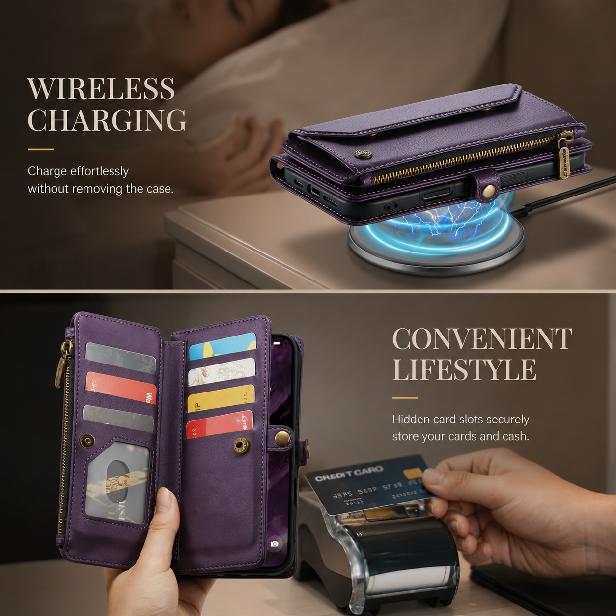 Premium iPhone Case Magnetic Flip Wallet PU Leather Cover RFID Blocking Card Holder Crossbody Strap Shockproof Full Coverage Slim Protective Design