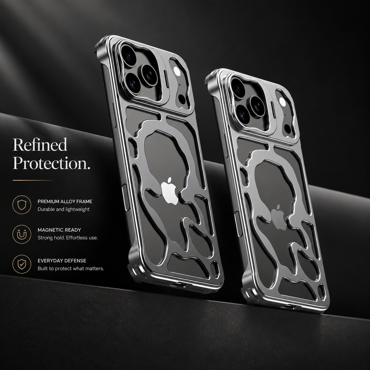 Premium iPhone Case Magnetic Hollow Metal Cover Built In Stand Breathable Heat Dissipation Slim Protective Shockproof Camera Protection Full Coverage
