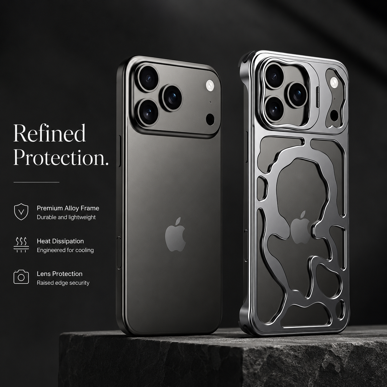 Premium iPhone Case Magnetic Hollow Metal Cover Built In Stand Breathable Heat Dissipation Slim Protective Shockproof Camera Protection Full Coverage