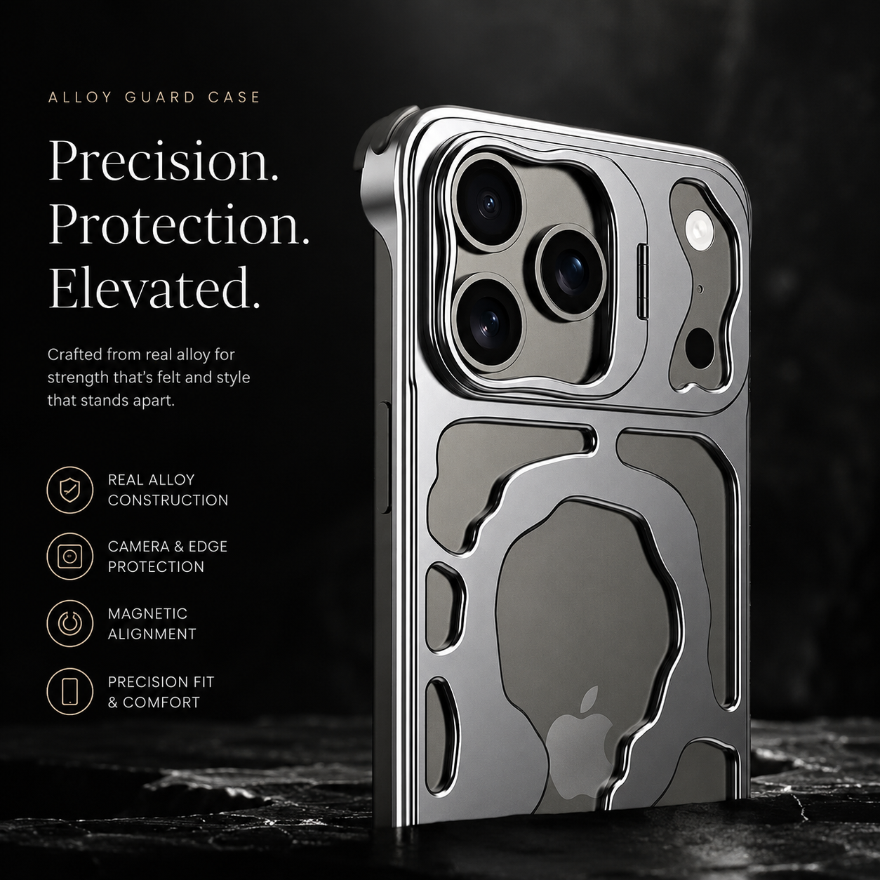 Premium iPhone Case Magnetic Hollow Metal Cover Built In Stand Breathable Heat Dissipation Slim Protective Shockproof Camera Protection Full Coverage