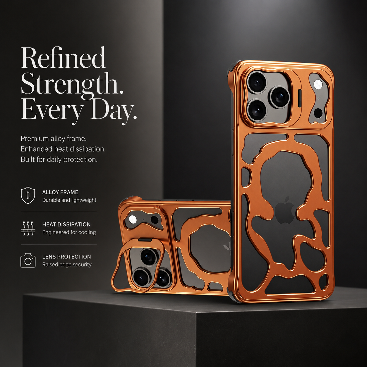 Premium iPhone Case Magnetic Hollow Metal Cover Built In Stand Breathable Heat Dissipation Slim Protective Shockproof Camera Protection Full Coverage