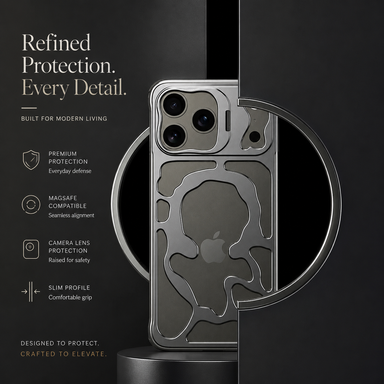 Premium iPhone Case Magnetic Hollow Metal Cover Built In Stand Breathable Heat Dissipation Slim Protective Shockproof Camera Protection Full Coverage