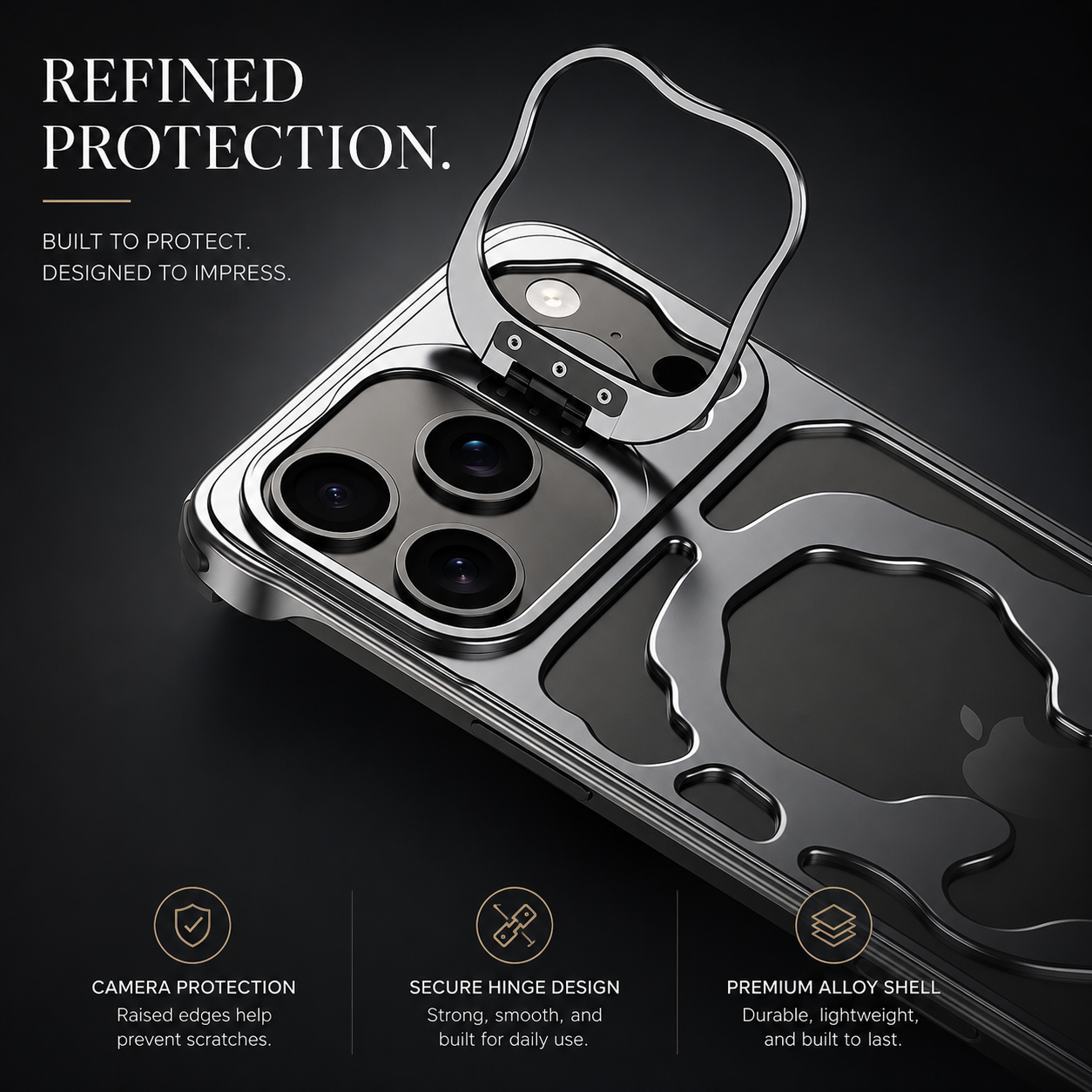 Premium iPhone Case Magnetic Hollow Metal Cover Built In Stand Breathable Heat Dissipation Slim Protective Shockproof Camera Protection Full Coverage