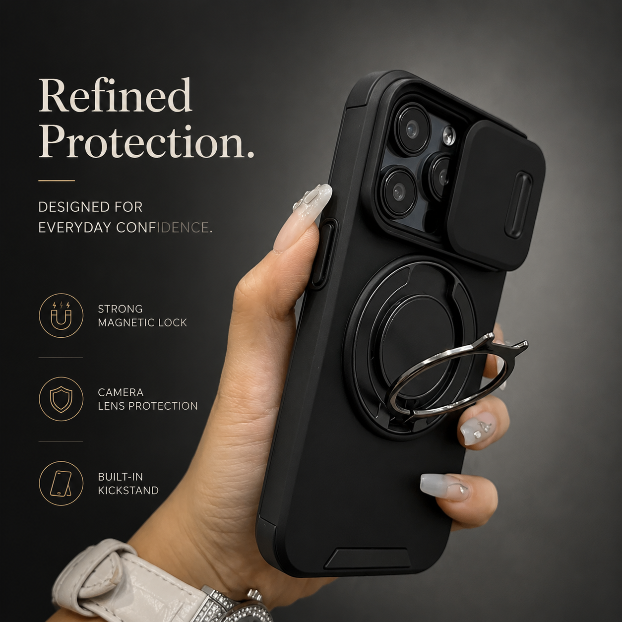 Premium iPhone Case Magnetic Rugged Armor Hard PC Cover Bracket Kickstand Shockproof Protective Anti Fingerprint Anti Scratch Full Coverage Design